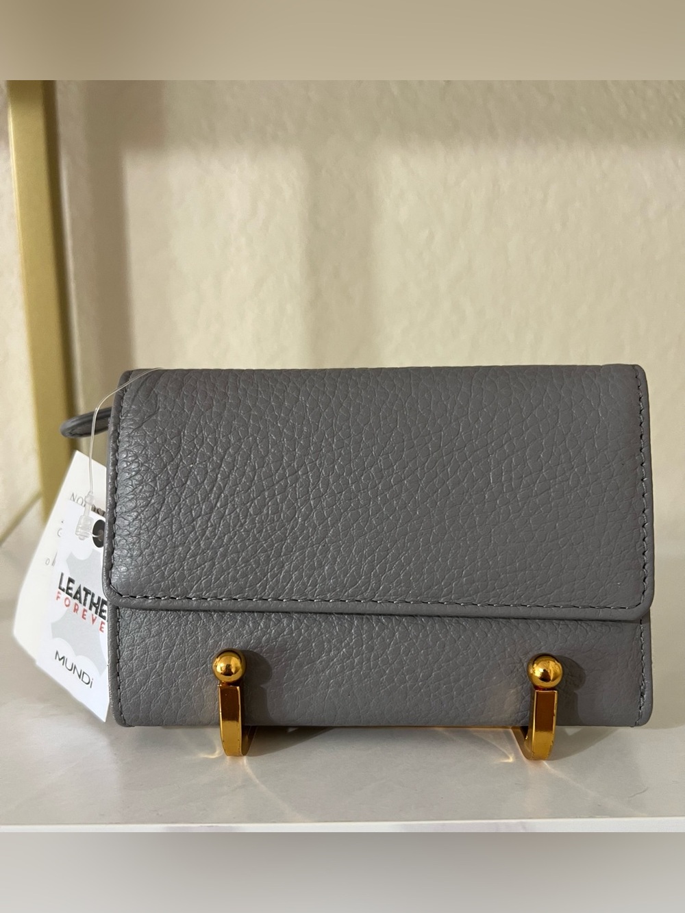 NWT Mundi Gray Pebbled Leather Wallet